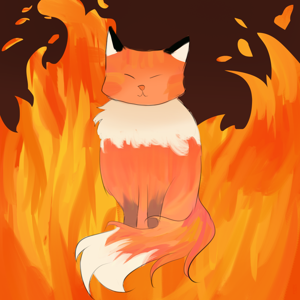 Day 25 - Fire Spirit - A fox fire spirit with fire blazing around it ...
